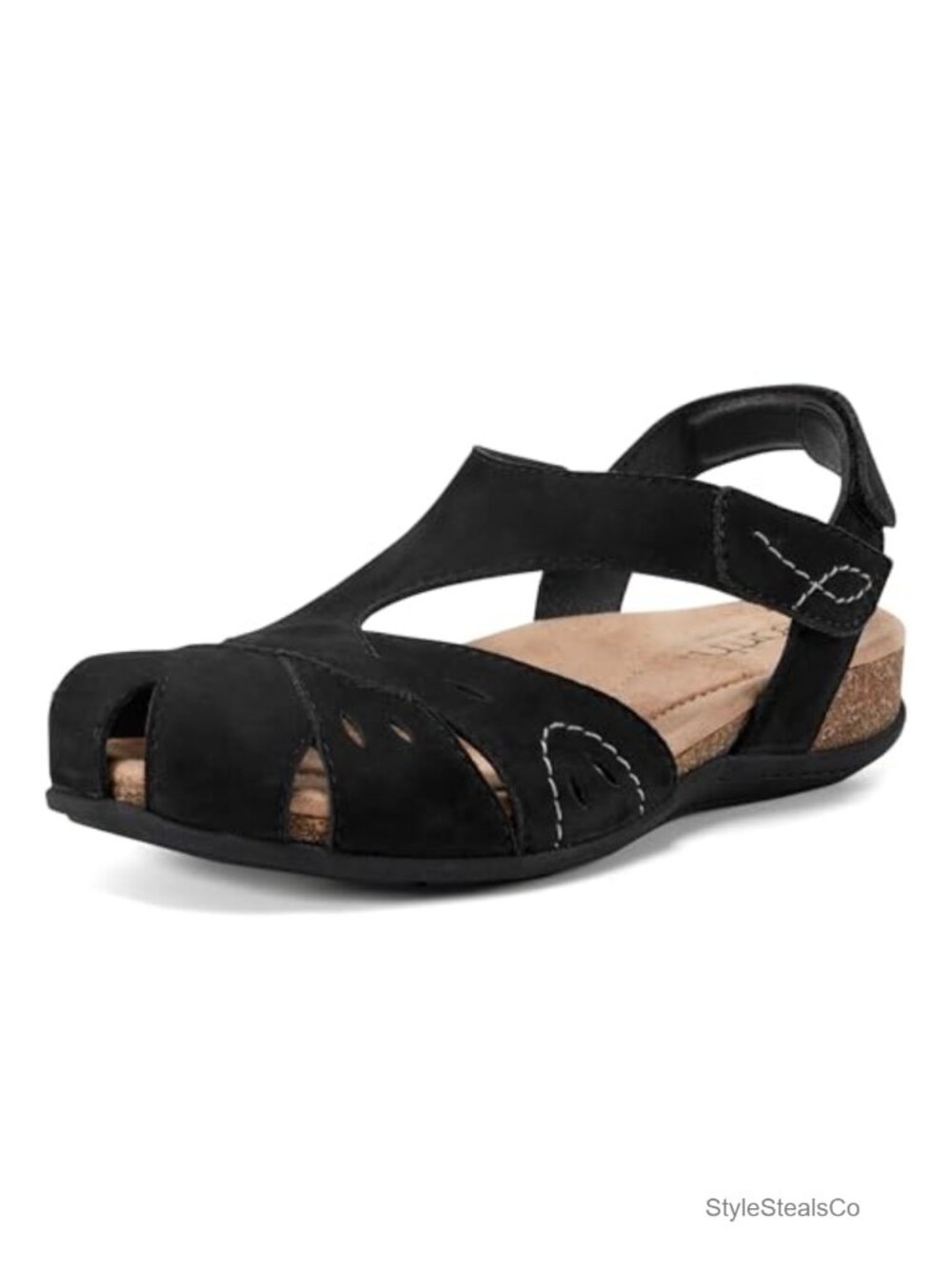 Earth Birdine Leather Sandal Hook & Loop Arch Support Casual Walking
